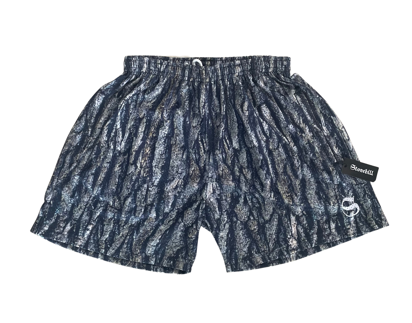 DOUGLAS FIR TREE BARK CAMO MESH SHORTS